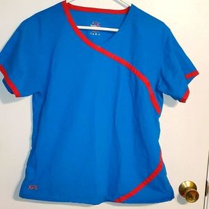 Iguana Med Blue and Red Women's scrub top